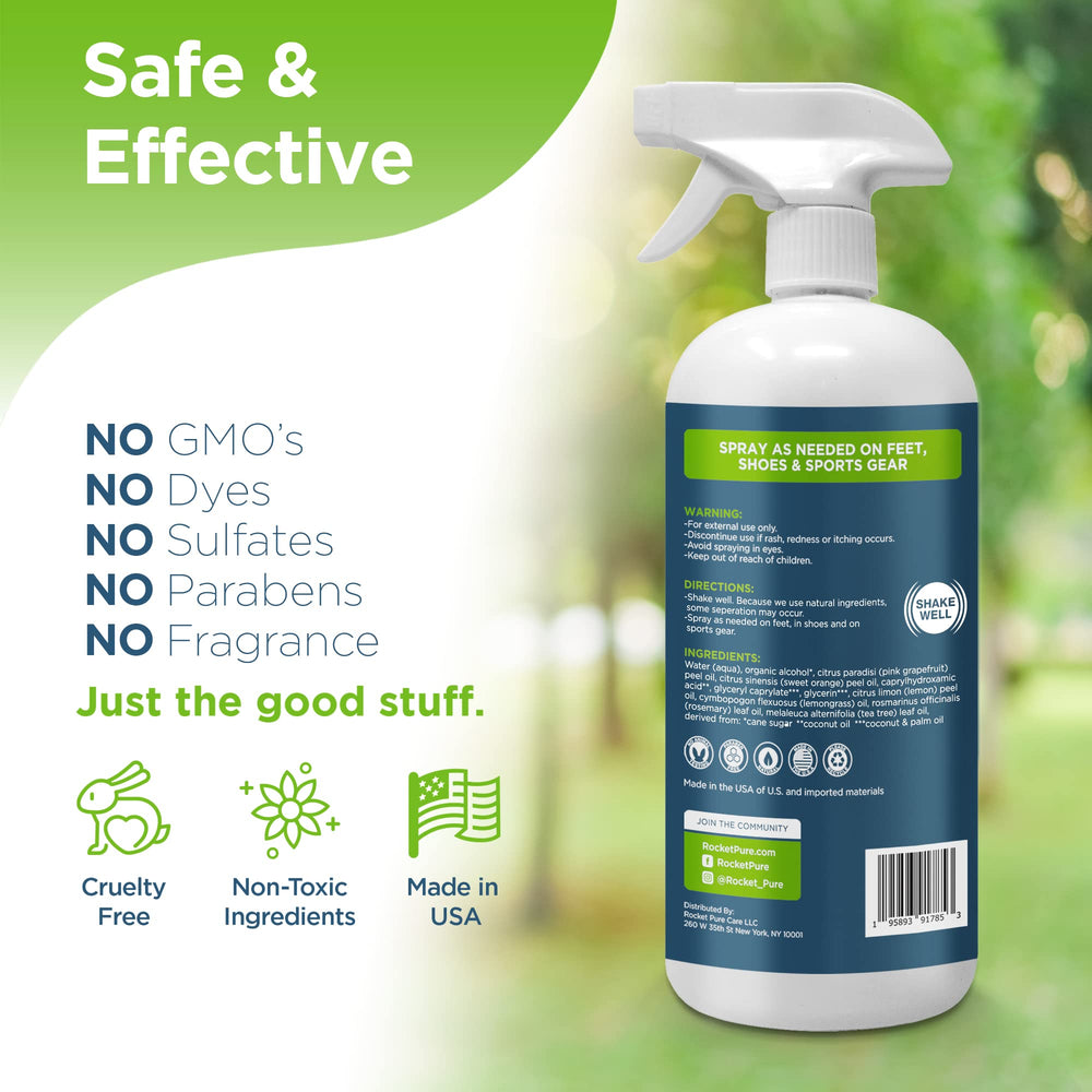 Rocket Pure foot care quick-dry spray speeds fresh relief after activity.