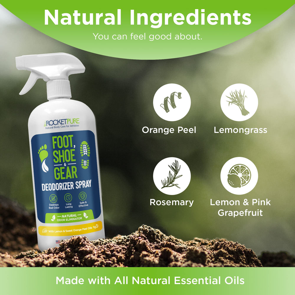 Rocket Pure shoe odor eliminator spray targets smelly footwear and sports gear.