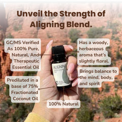 Aligning bottle on table featuring chamomile blend for emotional centering