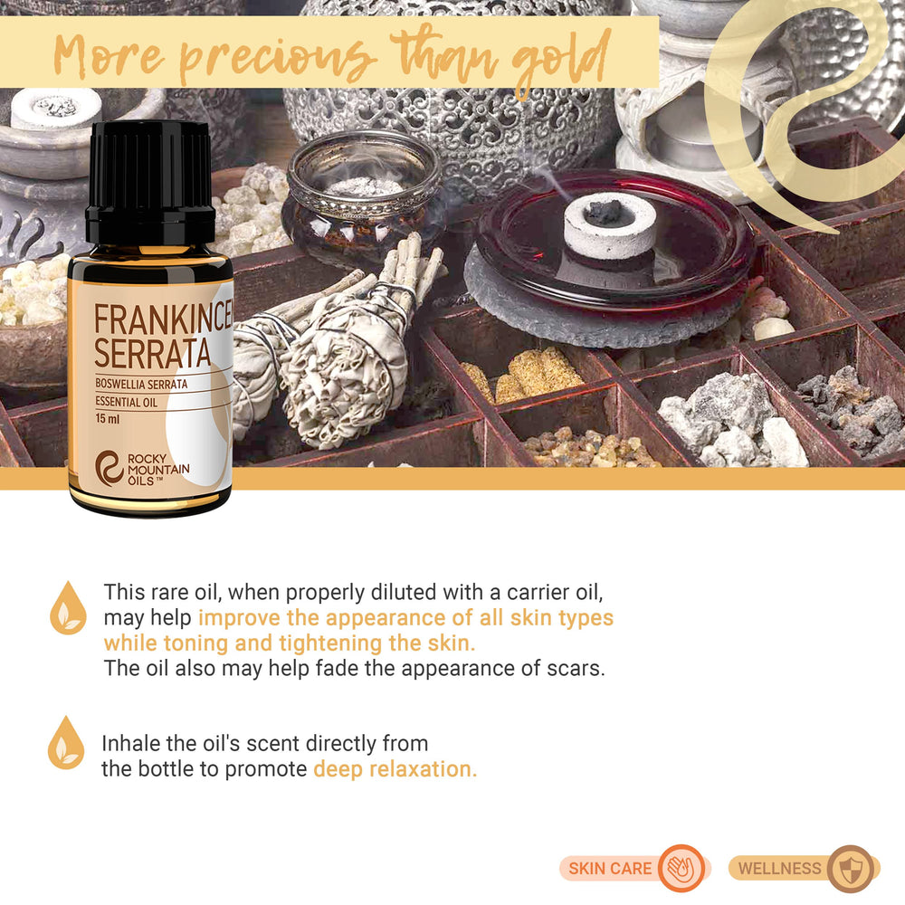 Rocky Mountain Oils Frankincense Serrata used in DIY blends for skincare.