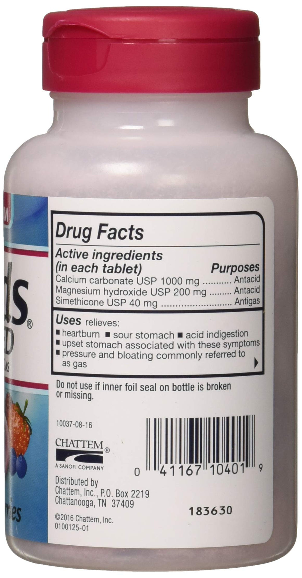 Rolaids label close-up shows mixed berry flavor and dual-action design.