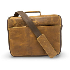 ROMFRE CPAP travel bag front view, walnut leather, easy access to CPAP gear on the go.