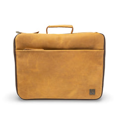 ROMFRE CPAP travel bag leather front view with a sleek, professional silhouette.