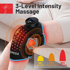 ROMISA cordless knee brace in blue enables portable relief anywhere.