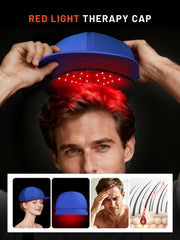 ROMISA Red Light Cap worn during daily routines for hands-free therapy.
