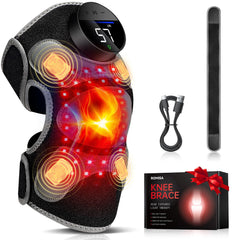ROMISA Upgraded PRO knee brace front view with red light panel and adjustable strap for daily use
