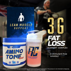 Ronnie Coleman Amino-Tone hydration glass demonstrating electrolyte support