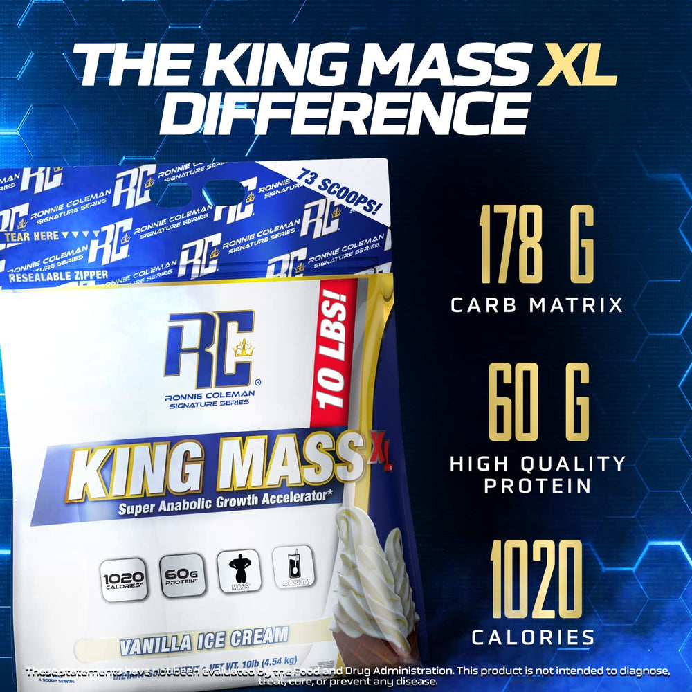 Ronnie Coleman King Mass XL label close-up showing high-quality ingredients