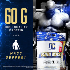 Shaker with King Mass XL vanilla shake, ideal post-workout recovery.