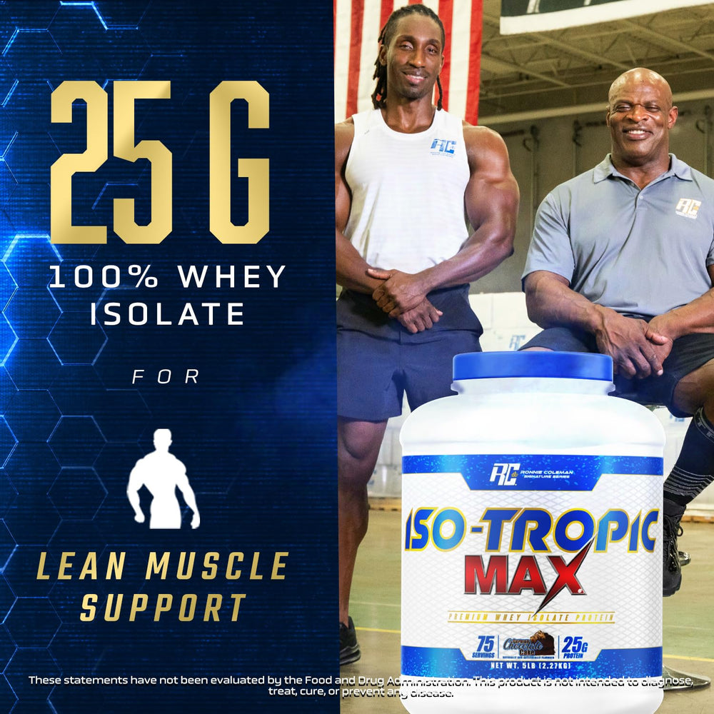 Ronnie Coleman whey isolate close up nutrition label for informed choice