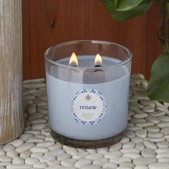 Root Candles Seeking Balance glass jar embossed label highlighting USA-made craftsmanship