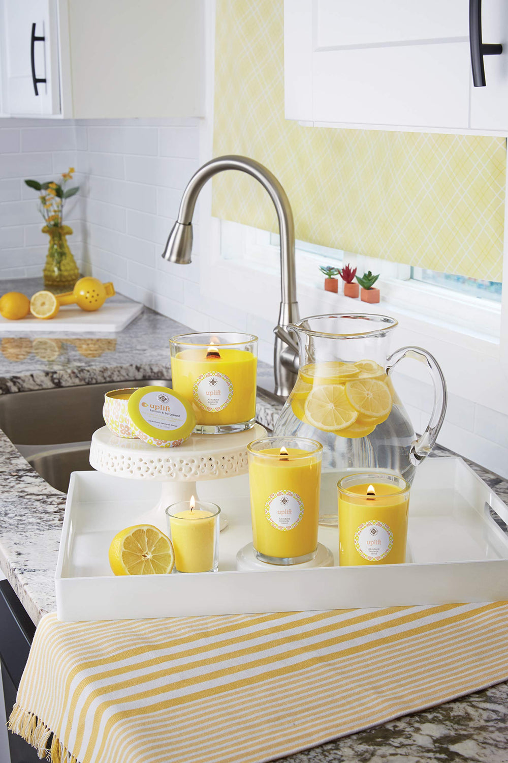 Yellow wax glow from Root Candles Seeking Balance creates cheerful mood