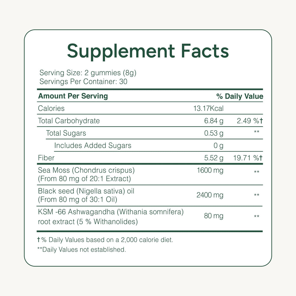 ROOT LABS Sea Moss Gummies glossy jar emphasizes vegan and non-GMO claims.