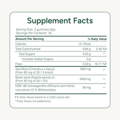 ROOT LABS Sea Moss Gummies glossy jar emphasizes vegan and non-GMO claims.