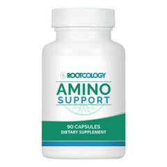 Rootcology Amino Support bottle front shows general wellness focus.