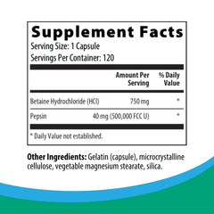 Rootcology Betaine with Pepsin label shows gluten-free and non-GMO attributes