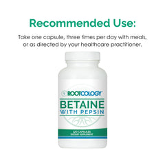 Rootcology Betaine with Pepsin packaging displayed for easy daily use