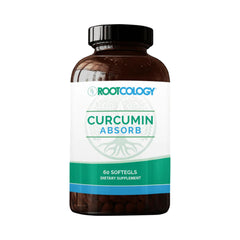 Rootcology Curcumin Absorb bottle supports daily wellness when taken with meals