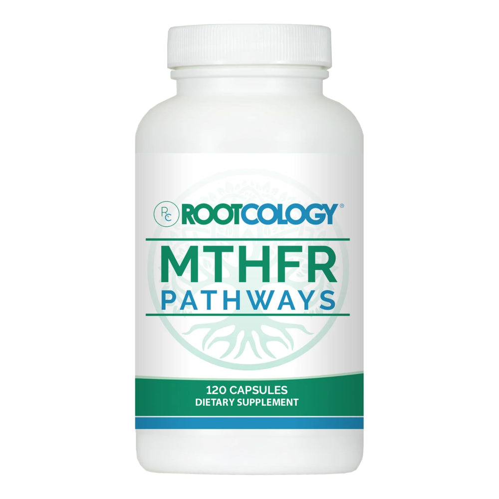 Rootcology MTHFR Pathways bottle showing compact daily supplement form and branding