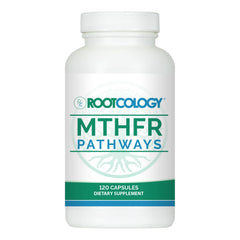 Rootcology MTHFR Pathways bottle showing compact daily supplement form and branding