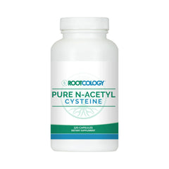 Rootcology NAC capsules bottle for daily antioxidant support and wellness.