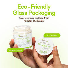 Rooted In Aromatherapy Lotion bottle featuring calming herbal blend
