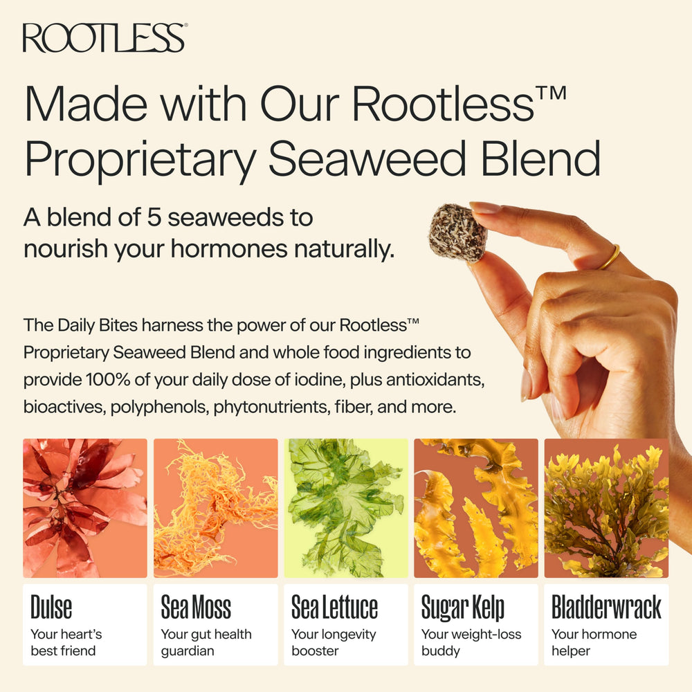 Nutritional panel and seaweed blend emphasizing minerals and 100% daily iodine.