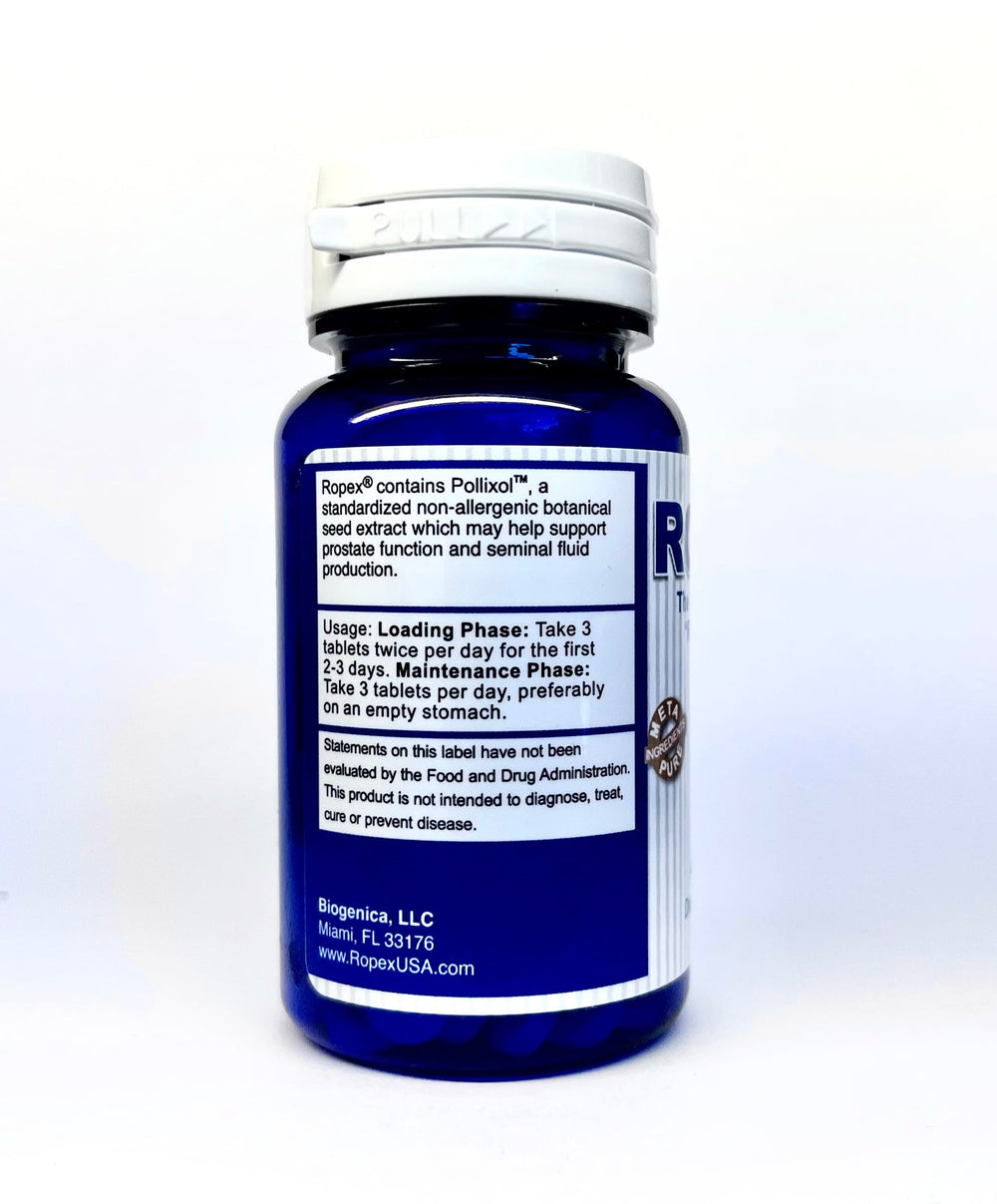 ROPEX dietary supplement bottle back view with usage tips to support daily routines