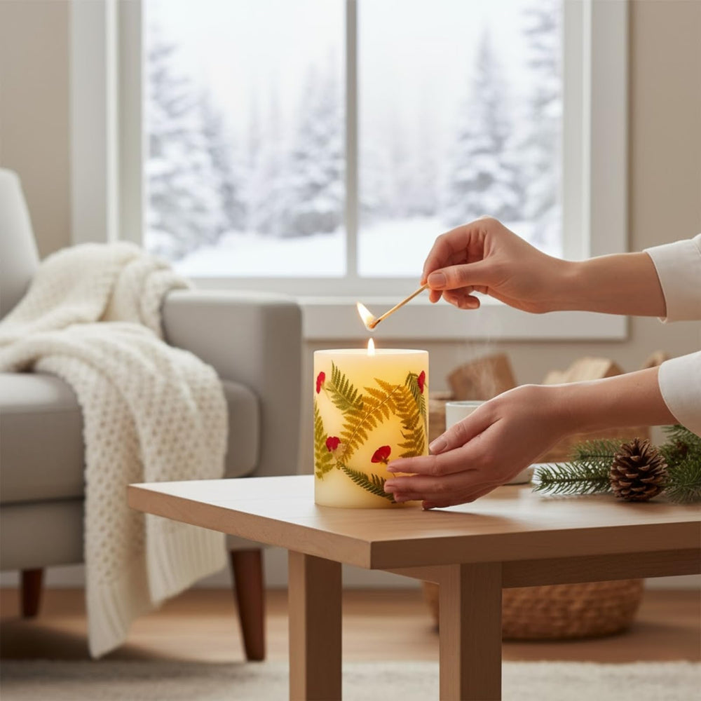 Rosy Rings Frosted Fir decor table adds seasonal elegance