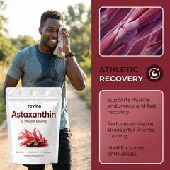 Rovina Astaxanthin non-GMO seal indicating clean ingredients.