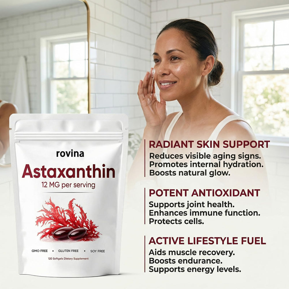 Rovina Astaxanthin vegan-friendly packaging for plant-based diets.