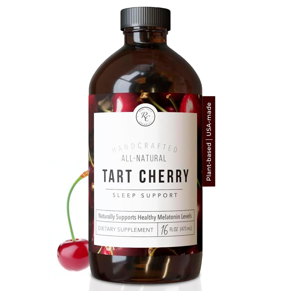 Rowe Casa Organics Tart Cherry Sleep Support bottle with dropper for night calm