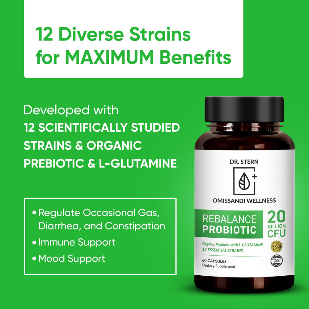 Royal-Organica Omissandi Rebalance bottle and capsules arrangement for dosage.