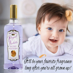 Royal Violets Aloe Vera enriched formula noted on packaging for skin comfort.