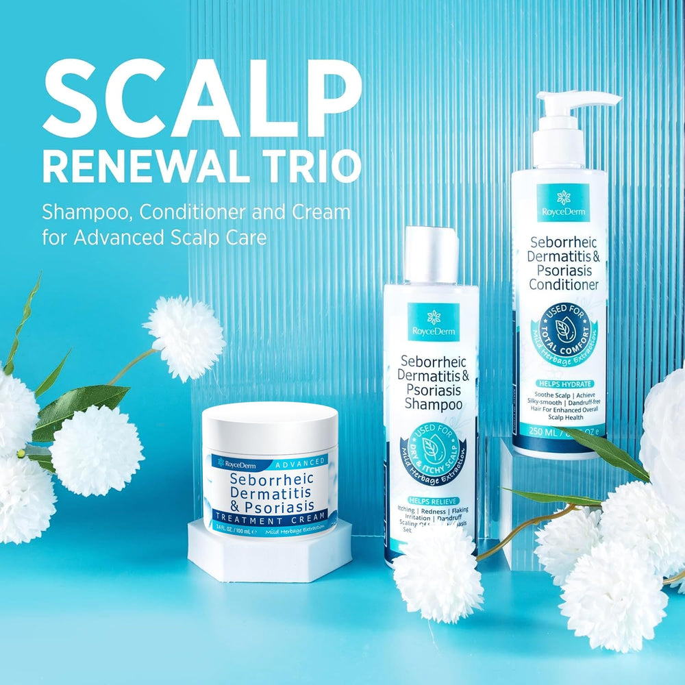 Roycederm packaging showing product for psoriasis and dandruff support