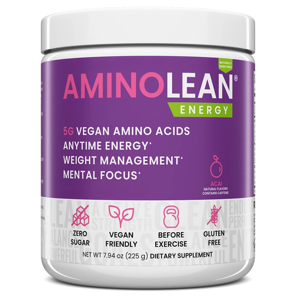 RSP Nutrition AminoLean bottle highlights natural energy for workouts.