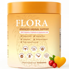 RTQSU Flora Plus Gummies bottle front showing pineapple flavor for daily vaginal health support
