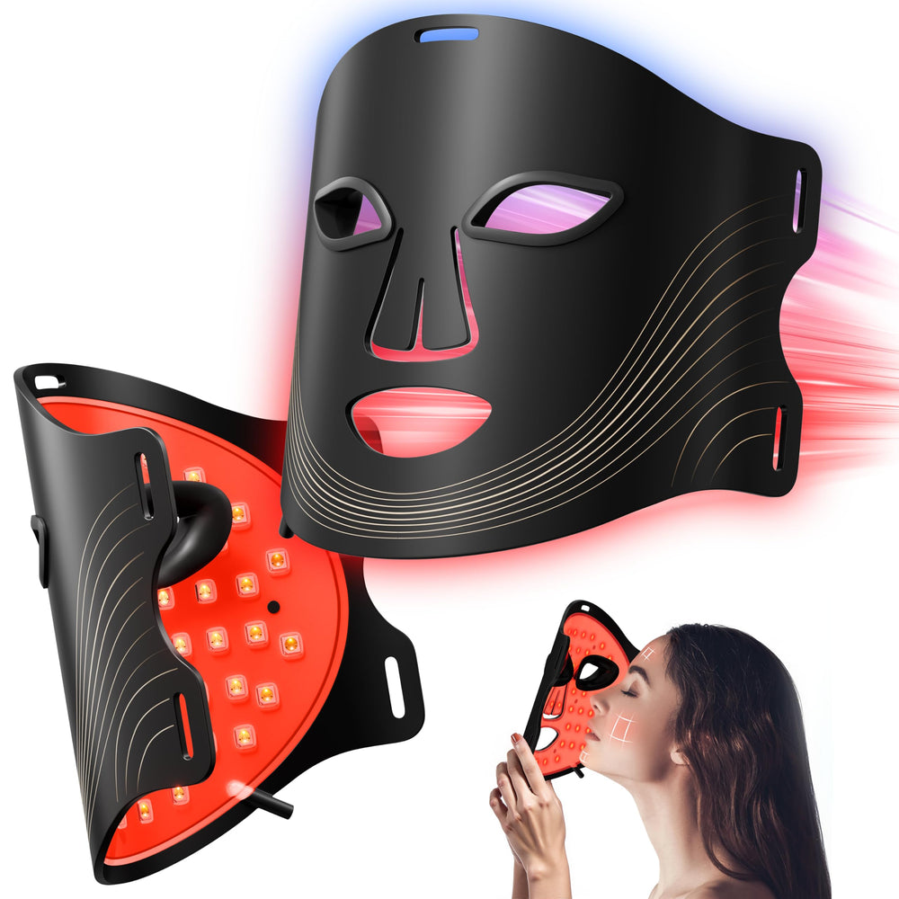 RubraVive LED Light Mask shows face illumination with 64 LEDs on the inner surface for at-home skincare.
