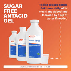 Rugby Laboratories mint flavor packaging emphasizes sugar-free antacid liquid option