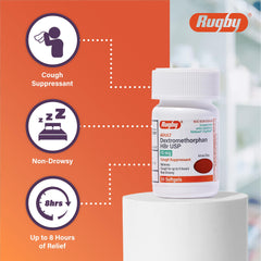 Rugby Laboratories logo on packaging communicates trusted OTC quality.