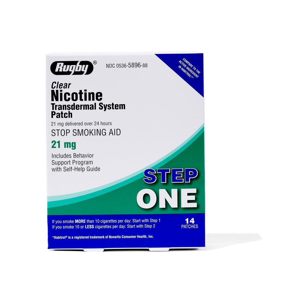 Rugby Laboratories clear nicotine patch on arm for steady delivery