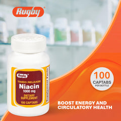 Rugby Laboratories niacin 1000mg capsules close-up for daily use