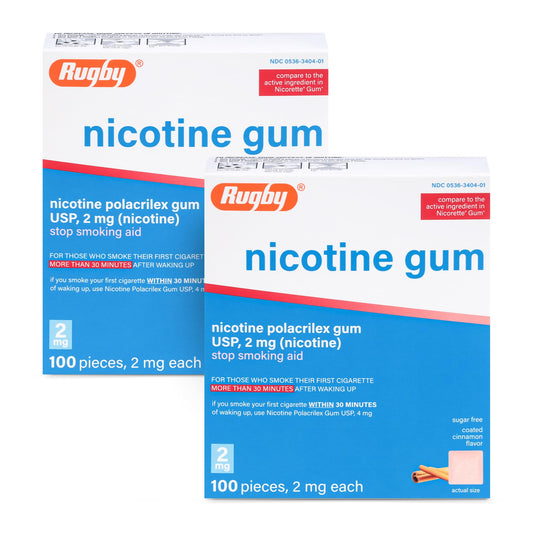 Rugby Laboratories Polacrilex gum front-pack for discreet cravings management.