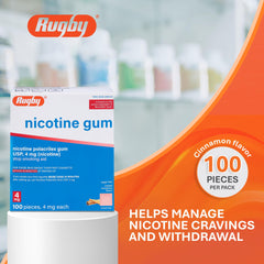 Rugby Polacrilex 4mg cinnamon gum tray shown for discreet use on the go