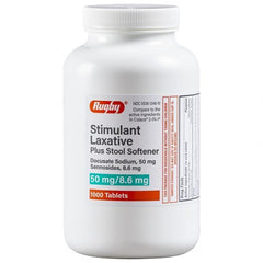 Rugby Laboratories stimulant laxative bottle with tablets for quick relief
