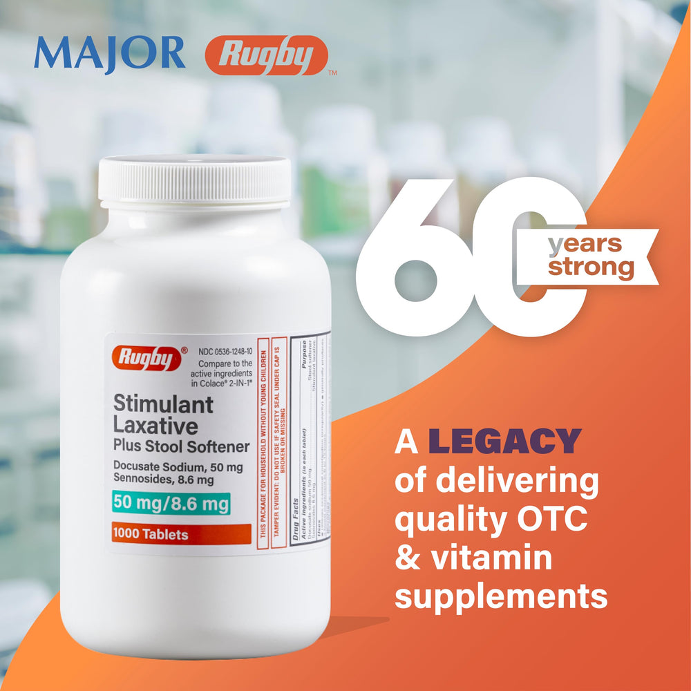 Rugby Laboratories stimulant laxative packaging box shows dosage guidance