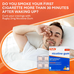 Rugby Laboratories sugar-free nicotine gum packaging highlighting fruit flavor