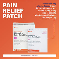 Rugby lidocaine patch pack back view highlighting compact unscented treatment.