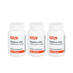 Rugby Nephro-Vite bottle front highlights vitamin B and C complex for daily use.