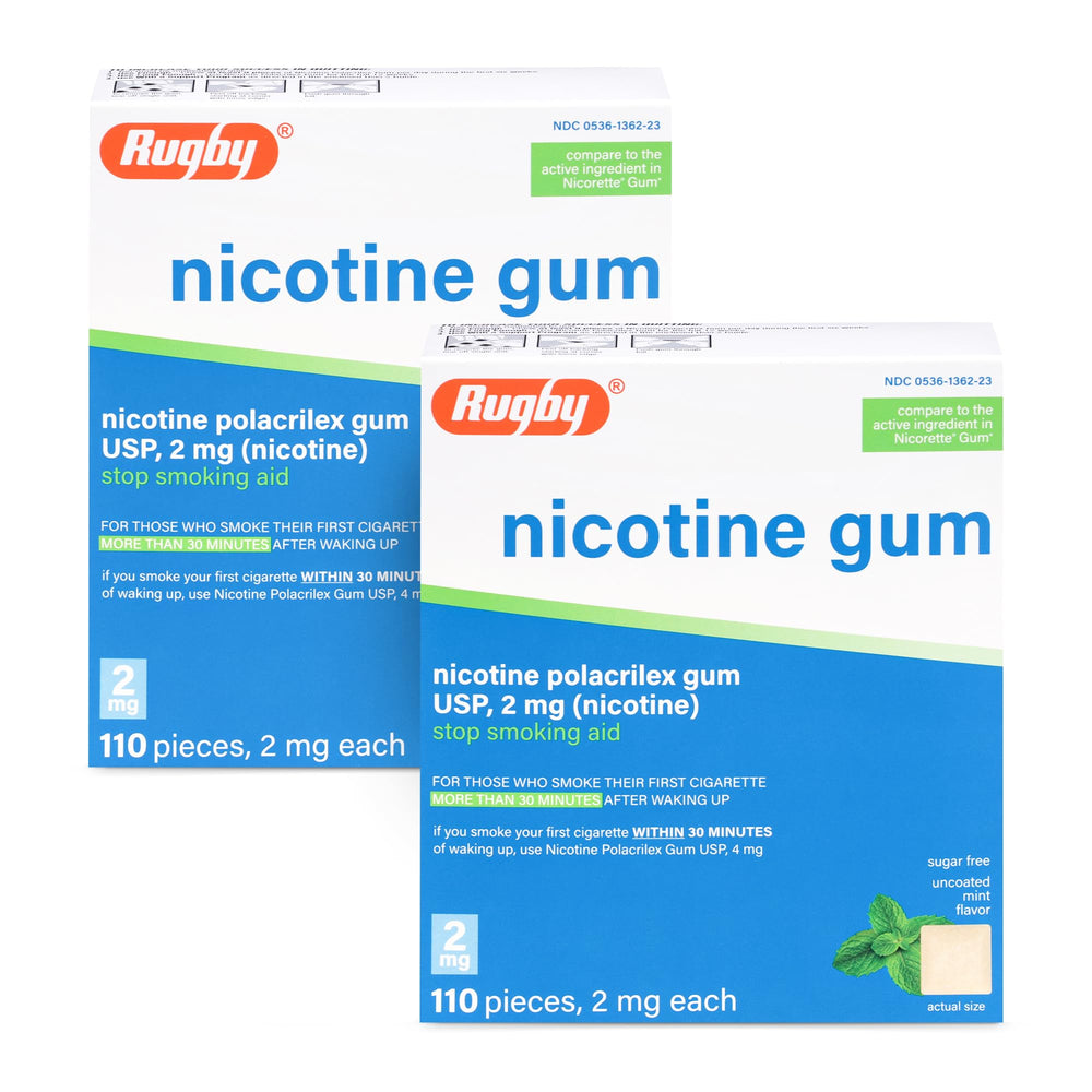 Rugby Polacrilex mint gum pack opened for easy craving support.